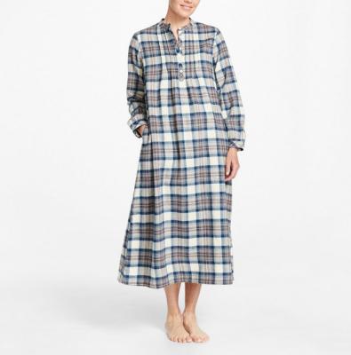 China Autumn/Winter Women's Cotton Thermal Yarn Dyed Plaid Flannel Nightgown With Henley Collar for sale