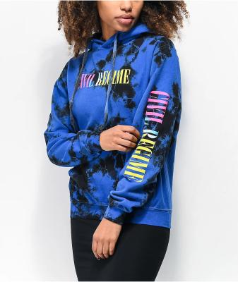 China Women's Breathable Fleece Crystal Blue And Black Tie Dye Hoodie for sale