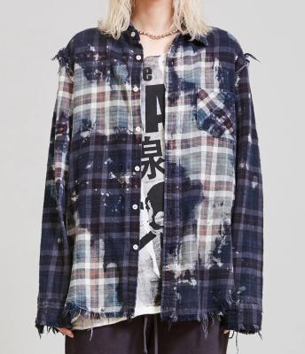 China Anti-Pilling Women's Bleached Bleach Dye And Shrreded Seam Flannel Shirt for sale