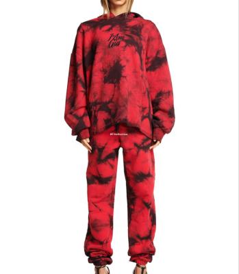 China Breathable Wholesale Logo Cotton Two Pieces Custom Tie Dye Tracksuit Unisex Jogger Sets for sale