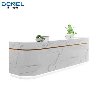 China Fair price customization modern hotel restaurant LED lighting glass reception desk for sale