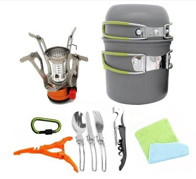 China Camping and Hiking Cookware Set 2019 Hot Product Outdoor 1-2 Person Portable Camping and Hiking Outdoor Backpacking Survival Emergency Kit for sale