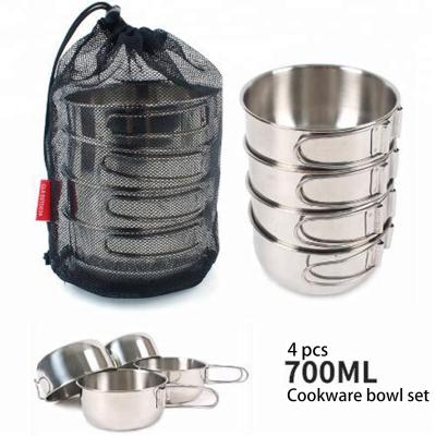 China New arrival portable outdoor camping 304 stainless steel cookware bowl set suit for camping wholesale for sale