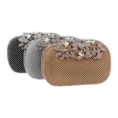 China SEKUSA Durable Flower Crystal Evening Bag Clutch Bags Wedding Purse Rhinestones Wedding Handbags Silver/Gold/Black Evening Clutch Bag Side Purse for sale