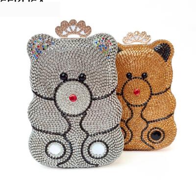 China Fashion Bear Shaped Luxury Gold Silver Color Wedding Evening Clutch Bags Diamonds Metal Women Day Clutch Crown Bridal Handbags for sale