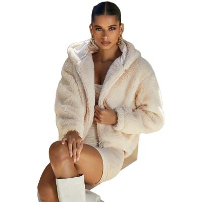 China Anti-wrinkle warm and comfortable fluffy long sleeve cropped cardigan with hood winter coat women for sale