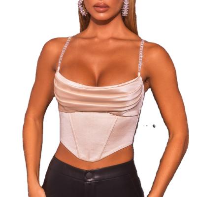 China Breathable Sexy Low Cut Fashion Halter Waistless Sling Vest Women Sleeveless Shiny Vest for sale