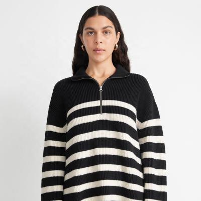 China Breathable Accept Custom Plus Size Fashion Ladies Striped Casual Long Sleeve Loose Sweater for sale