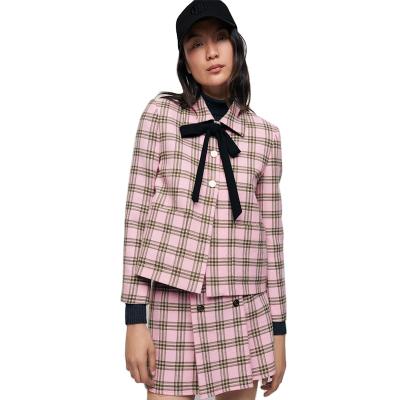 China Soft And Fashionable Breathable Temperament Long Sleeve Comic Collar Plaid Skirt Matching Blouse for sale