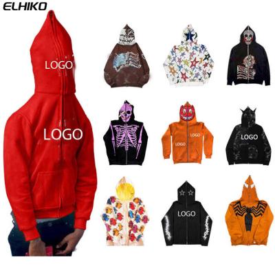 China Anti-wrinkle custom 100%cotton heavyweight full face oversized zip up hoodie mens 3d puff print cropped  hoodie manufacturer for sale