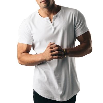 China Custom Anti-Wrinkle Slim Fit Logo T-shirt Printing Quick Dry Button Up T Shirt Superdry Gft Henley Collar Linen Cotton Sports Gym Tshirts for sale