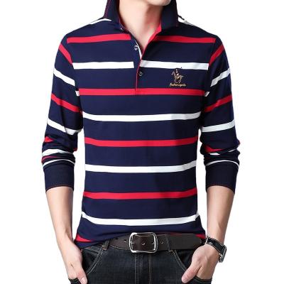 China wholesale 2022 Hot Selling New Design Anti-Wrinkle Cotton Shirt Striped In China Men's Long Sleeve Golf Polo T-Shirt for sale