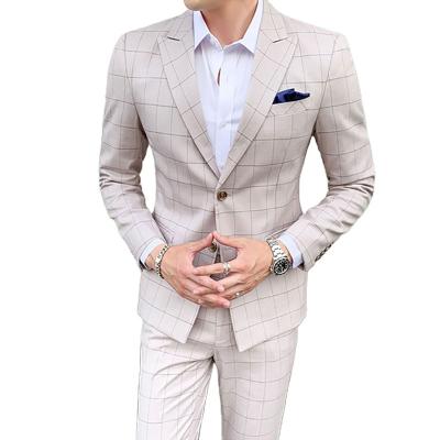 China 2022 Anti-wrinkle Mens Plaid Suits 2 Pieces Blazer Pants Sets Single Breasted Formal Wedding Casual Suits For Men for sale