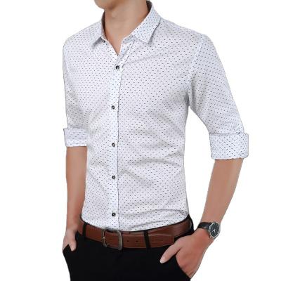 China 2022 Hot Selling Anti-wrinkle Men's Slim Fit Business Casual Dress Shirts Dot Printed Formal Dress Shirts Long Sleeve Shirts for sale