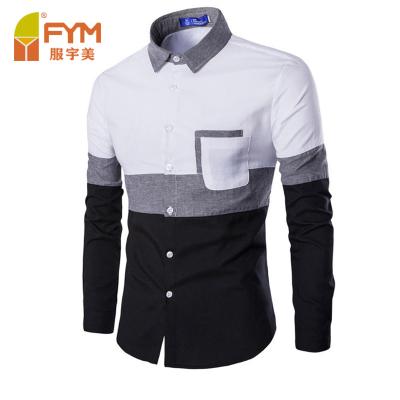 China ODM or OEM Service Men's Fashion Long Sleeve Oxford Anti-Wrinkle Shirts Mandarin Stylish Patchwork Collar Causal Shirt for Male for sale