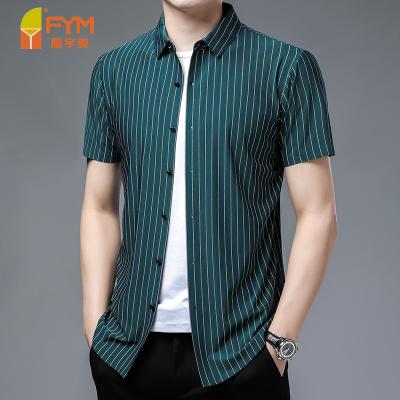 China Mens Dress Shirts Anti Shrink Loose Cuff French Regular Custom Fit Big Size Luxury Striped Cropped Blouse Sleeve Business Shirt for sale