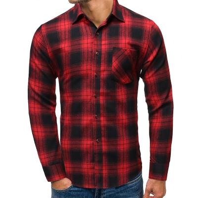 China Custom Made Flannel Plaid Mens Anti-Pilling Casual Shirts Button Down Long Sleeve Plaid Check Shirt Lapel Pocket Screened Resort Shirts For Male for sale