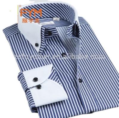 China Latest Designs Mens Anti Shrink Button Down Collar Double Strioed Shirt Long Sleeve Office Bars Cotton Dress Shirts for sale