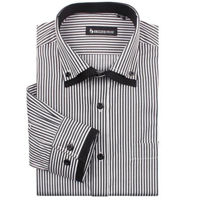 China High Quality Black And White Stripes Anti-pilling Long Sleeve Mens Shirt, Double Collar Mens Button Down Dress Shirt for sale