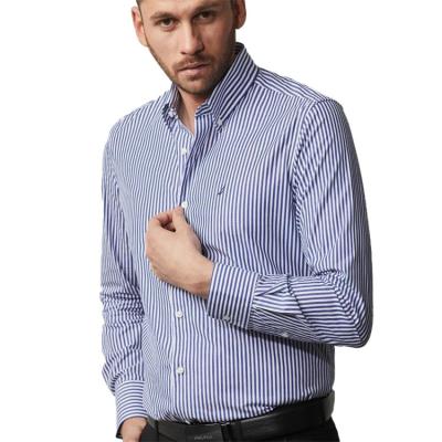 China Original Designer Fashion Office Formal Cotton Customized Anti-Shrink Comfortable Long Sleeve Striped Casual Dress Shirts Men for sale