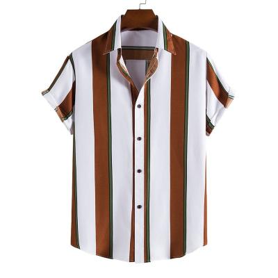 China Vertical Sleeve Stripe Shirt Man Striped Cotton Shirts Anti-Pilling Wholesale Men Plus Size Button Resort Hawaii Casual Short Beach Shirts for sale