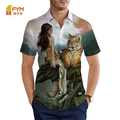 China Hot Sale Custom Animal Graphic Oversized Polyester Printed Casual Shirts Anti-Wrinkle All Over 3D Digital Print Lion Shirt for sale