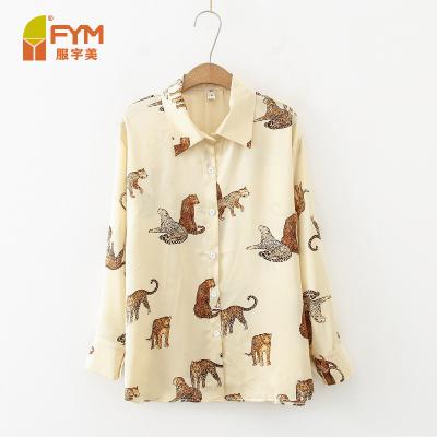 China Anti-Wrinkle Digital Animal Printing Ladies Blouses Hot Sale Chiffon Cotton Tops Elegant Women Shirts for sale