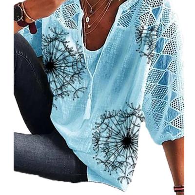 China Anti-wrinkle women blouse summer tops three quarter to sheath thin cut ladies shirts female casual loose solid pullover lace shirt 2022 for sale