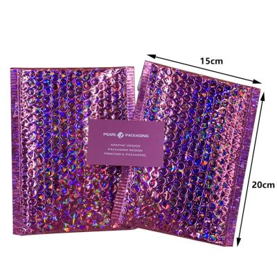 China Holographic Charm Cosmetics Foil Charm Colorful Bubble Mailing Envelope Size 15x20cm MOQ 450pcs for sale