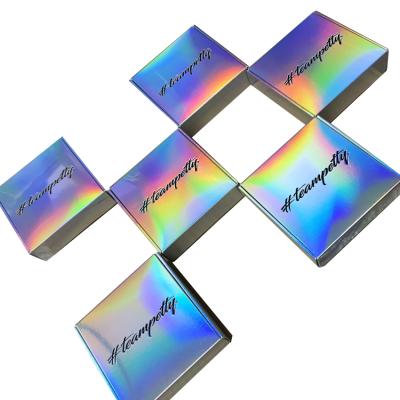 China Reused Materials Logo Embossed Holographic Packaging Boxes for Cosmetics and Makeup Products for sale