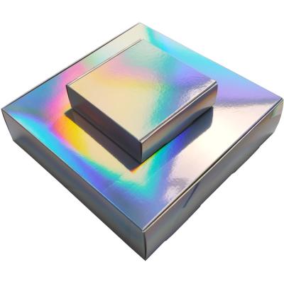 China Recycled Materials Silver Color Holographic Gift Packaging Rainbow Paper Box Iridescent Christmas Gift Box for sale