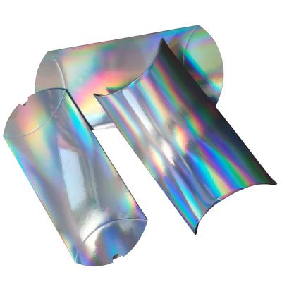 China Recyclable Customizable Silver Holographic Hair Extensions Pillow Box Package Wig Hair Pillow Box for sale