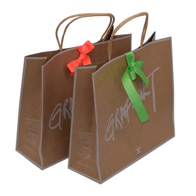 China Custom Recyclable Logo Brown Kraft Paper Shopping FSC Certificate Bags Grocery Bags for sale