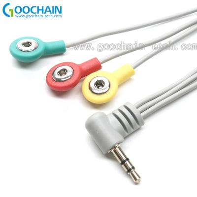 China Eco-friendly manufactuers 3 in 1 audio ecg snap electrodes right angle jack 2.5mm 3 lead cable for sale