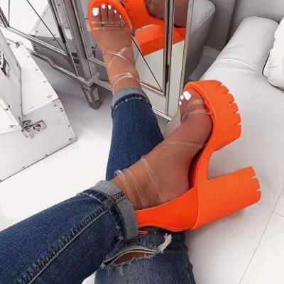 China New Fashion Trend Platform Transparent High Heels Women's Shoes Strapless Sandals for sale