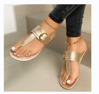 China Anti-odor 2021 spring and summer gold casual sandals women plus size buckle sandals for sale