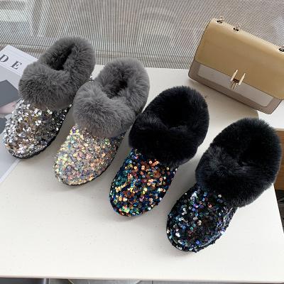 China 2021 New Winter Women's Velvet Anti-odor Cotton Zipper Shoes Plus Size Sequined Snow Boots Soft Sole Ankle Boots Warm Plus Rhinestone for sale