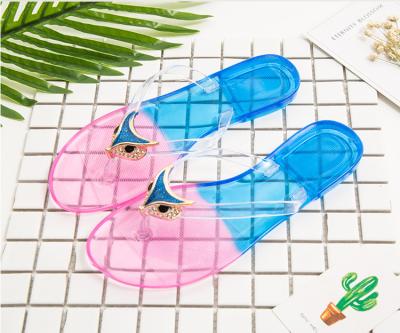 China Fashion Trend Summer Fox Head Flip Flops Jelly Slippers Beach Jelly Slippers Female Crystal Transparent Non-slip Flat Bathroom Plastic Flip Flops Sandals for sale