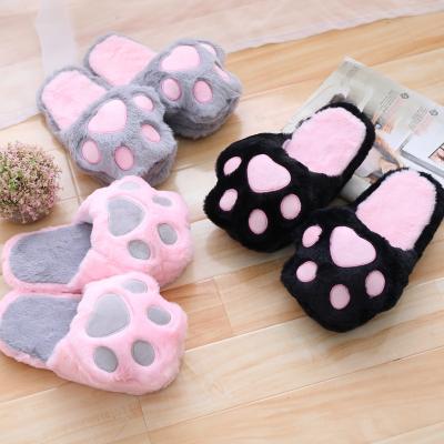 China Cute Indoor Slipper Anti-odor Plush Cat Claw Cotton Fluffy Slipper for sale