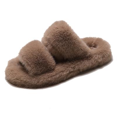 China Anti-odor women's slide plush slippers use new style flat bottom thickened leather based slippers in autumn and winter 2019 for sale