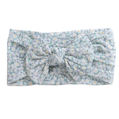 China M127 Soft Floral Print Baby Bows Nylon Head Bands For Girls Turban Infant Headwrap Elastic Hair Bands Soft Newborn Baby Accessories for sale