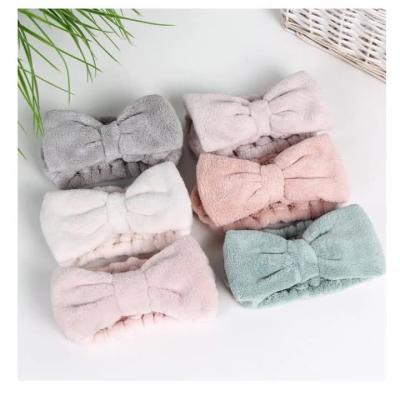 China M129 Big Headband Coral Fleece Headband Women Washing Solid Soft Bandage Bow Face Bowknot Cute Elastic Hair Bands Makeup for sale