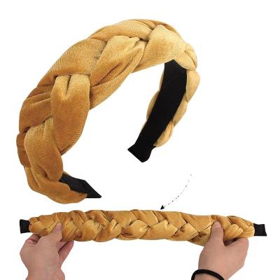 China Hair Accessories T640 Fashion Women Flannel Headband Cross Knot Braid Headband Braid Headband Turban Solid Hair Weaving Wide Side Band for sale