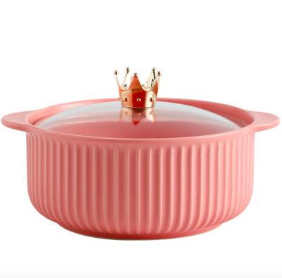 China Modern creative tableware noodle bowl hotel restaurant binaural ceramic soup bowl Nordic with lid for sale