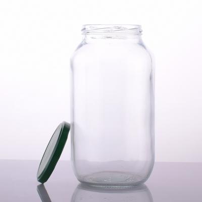 China Best Clear Glass Food Jar Supplier 1.5L 1500ml Glass Food Storage Jars Containers With White Metal Lids for sale