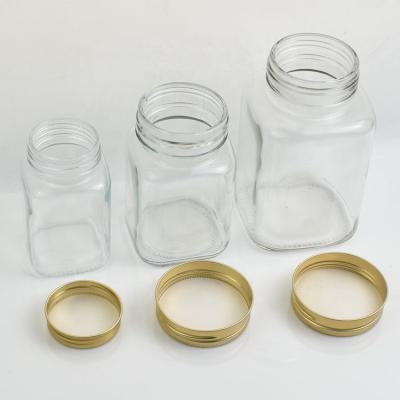 China Home Wholesale Glass Food Storage Jars Containers Glass Jars For Large Size Food With Aluminum Caps for sale