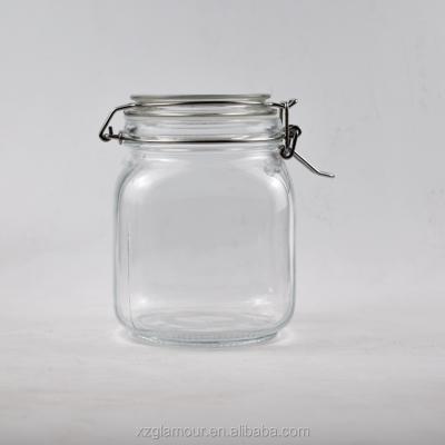 China Eco-friendly whole sale 500ml 1000ml clear glass jars with metal clip glass storage jar for food for sale