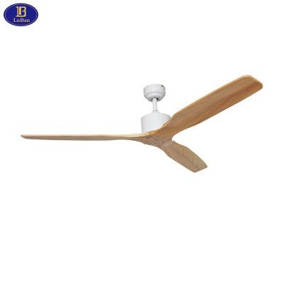 China LuBan remote control 52/42 inch ceiling fan with remote control, 3 solid wood blades, quiet reversible DC motor, 5 speeds for sale