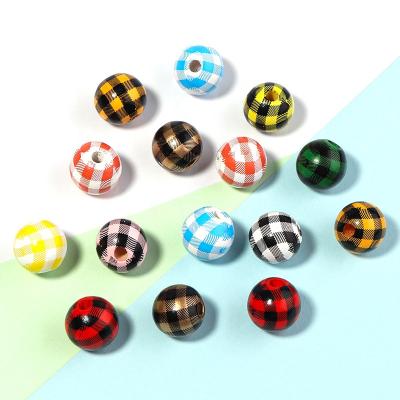 China DIY Wooden Beads For Jewelry Beaded Crafts 16MM Bead Tassel New Christmas Printed Wooden Beads For DIY Jewelry Tassel String Accessories Colorful Dazzle Pattern Beads for sale