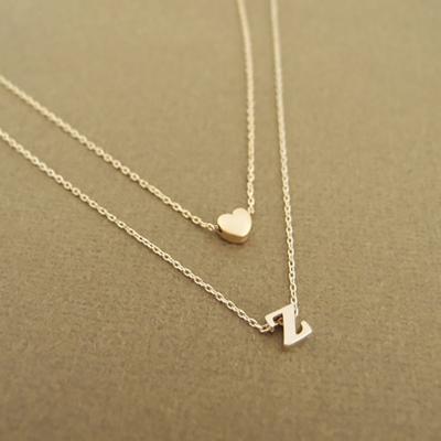 China Simple And Thin Small Heart Romantic Pendant Necklace For Women Personality Initial Letter Necklace Charm Name Jewelry Gift Accessory for sale